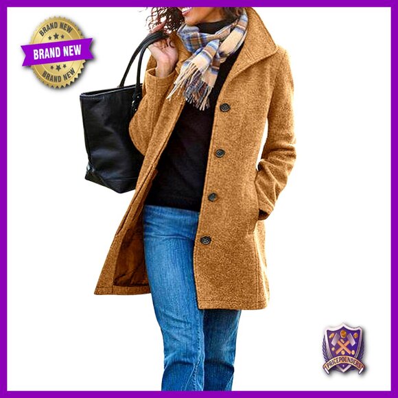 Wool Blend Pea Coat Single Breasted Stand Collar Classic Trench Overcoat